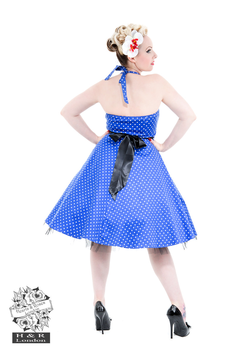 Blue White Small Polka Dot Swing Dress